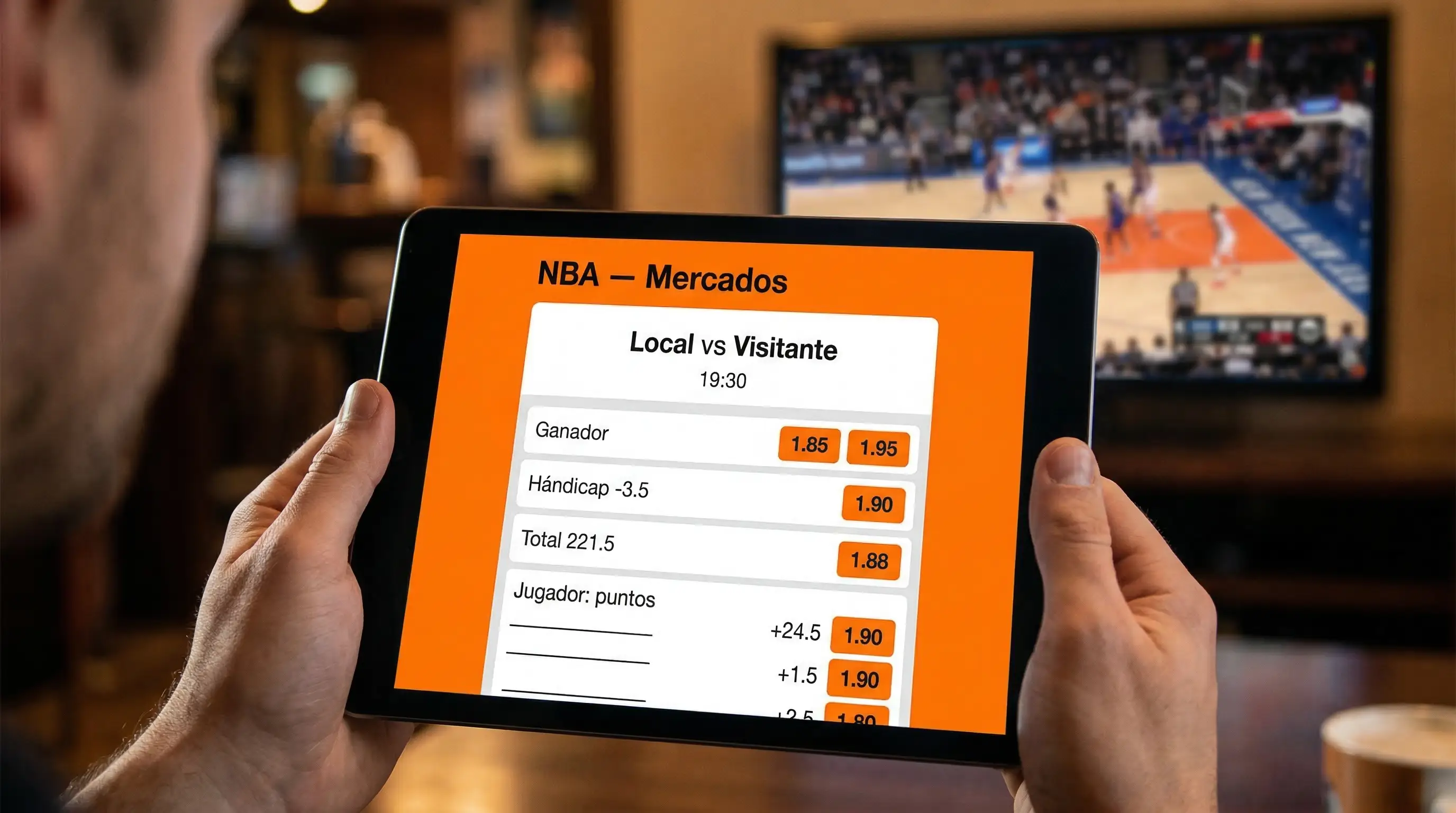 Pantalla de análisis de cuotas NBA mostrando líneas de apuestas y probabilidades de partidos
