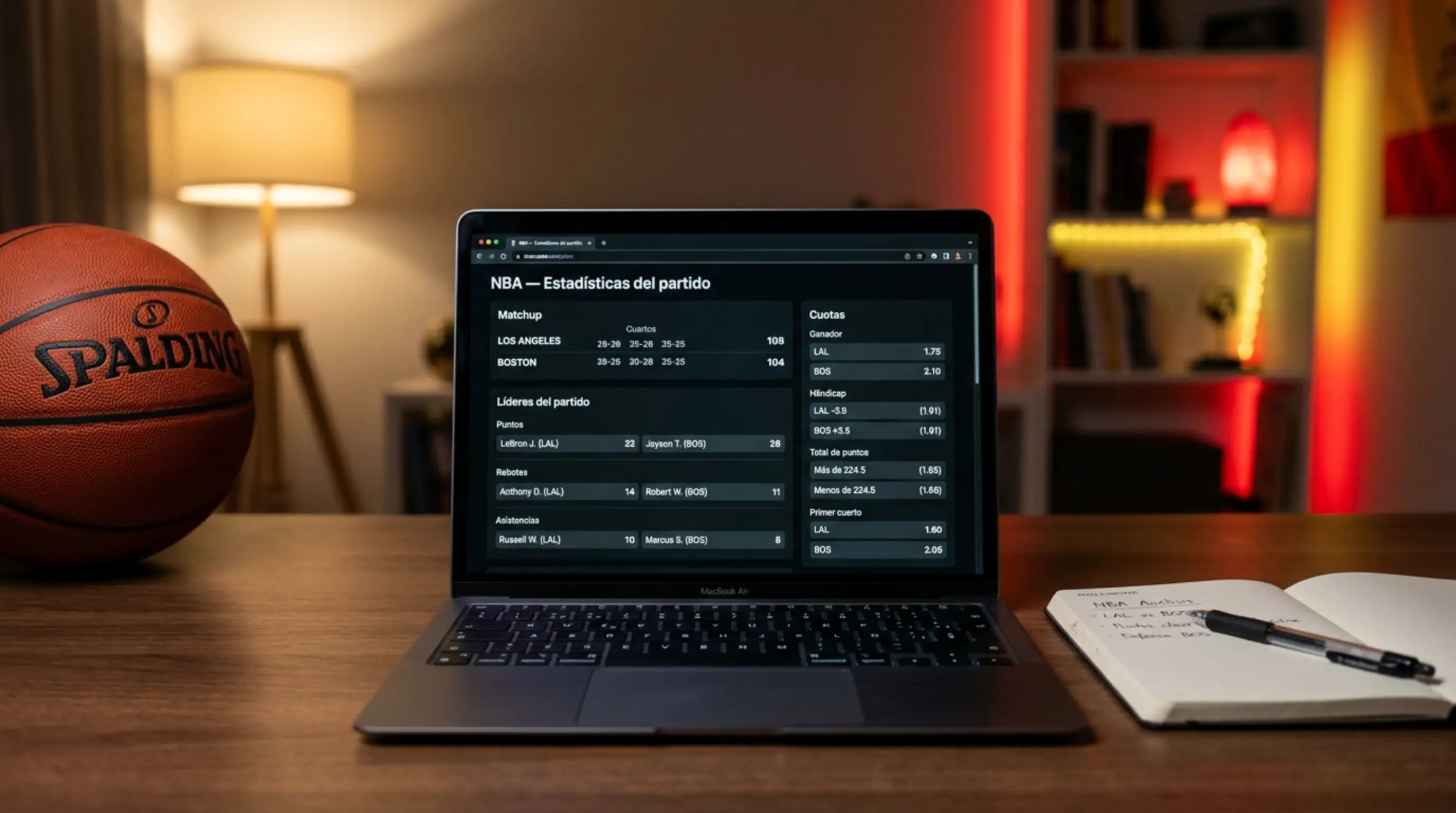 Análisis de cuotas de apuestas NBA con gráficos de mercados y estadísticas de baloncesto profesional